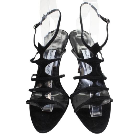 Manolo Blahnik Black Strappy High Heel T Strap Sandal with Dust Bag-size 38.5 - Picture 2 of 10